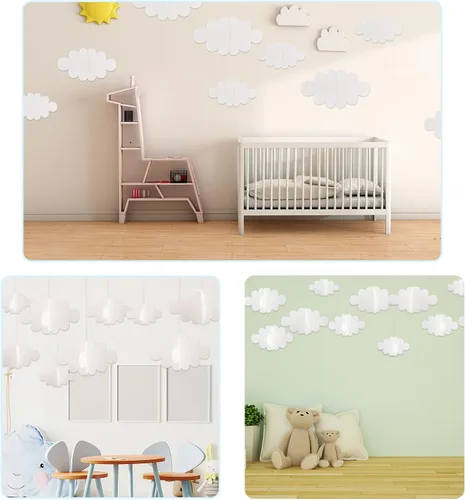 Miniatura 7 de 16 piezas 3D Nubes colgantes para techo, nubes artificiales, accesorios de nube falsa, decoración de pared, nubes de imitación, decoración de baby
