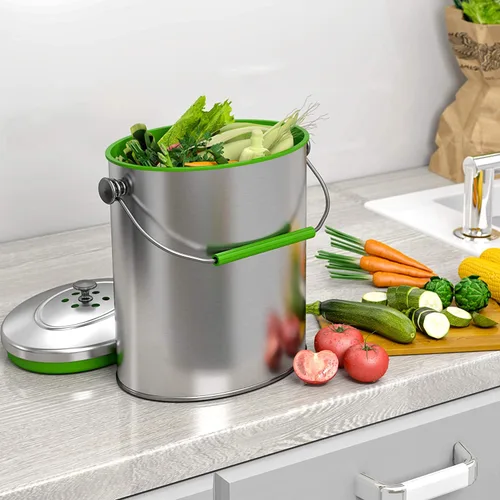 Miniatura 3 de iTouchless Contenedor de compost de acero inoxidable de 1.6 galones, incluye sistema de filtro de olores AbsorbX, titanio, libre de óxido