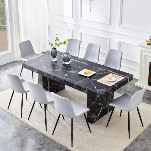 Miniatura 15 de gopop Rustic Modern 79" Rectangular Dining Table, Solid Wood Farmhouse Kitchen Table with Sturdy Legs, Wooden Dining Room Table for 6–10 People