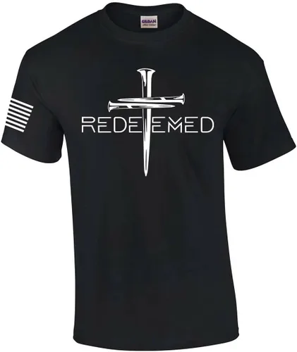 Miniatura 6 de Camiseta con mangas cortas para hombre Redeemed Cross Nails con diseño gráfico de bandera americana cristiana