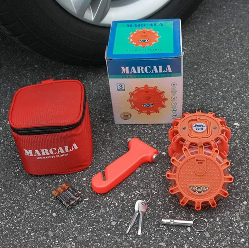 Miniatura 9 de Marcala Paquete de 3 luces de emergencia para vehículos Baldosas de emergencia compatibles con DOT para automóvil con baterías, silbato y funda