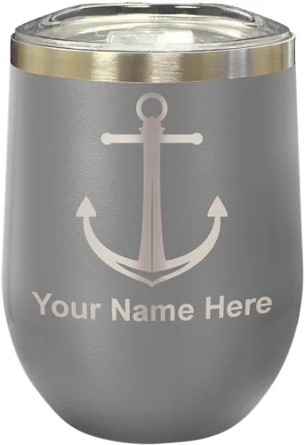 Miniatura 24 de LaserGram Vaso de vino de acero inoxidable de doble pared, ancla de barco, grabado personalizado incluido (negro)