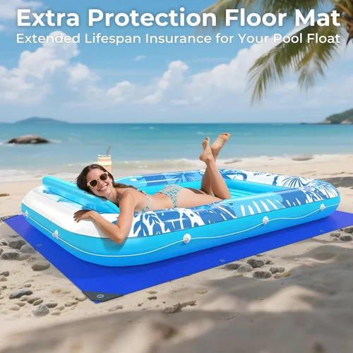 Miniatura 2 de Flotador inflable de bronceado para piscina con lona de protección, flotadores de piscina de 85 x 57 pulgadas para adultos con almohada, flotador