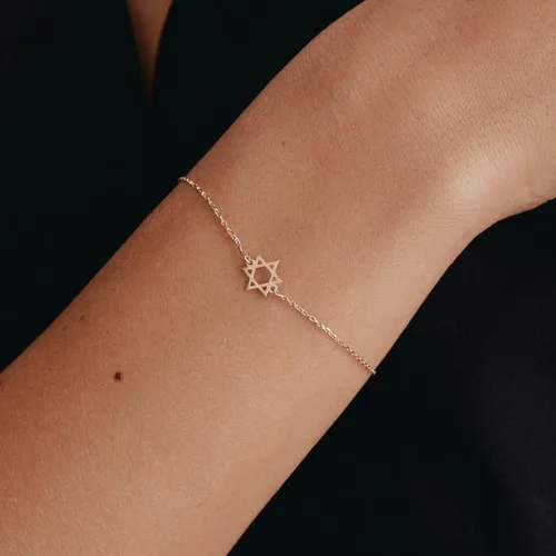 Miniatura 2 de Pulsera de oro sólido de 14 quilates con estrella de David para mujer, pulsera cristiana de oro real de 14 quilates, pulsera de protección de oro