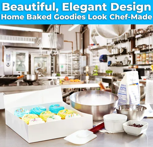 Miniatura 2 de Caja de panadería blanca gourmet de 10 pulgadas, 1 unidad/caja individual. Bonita ventana para tartas, pasteles, cupcakes, pasteles. Transporta