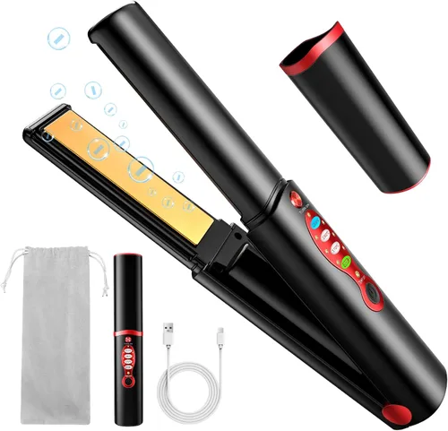 Alisador y rizador de pelo inalámbrico para cabello fino y fino, mini plancha plana recargable por USB con 3 ajustes de calor, placas de titanio,