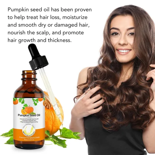 Miniatura 2 de Aceite de semilla de calabaza para el crecimiento del cabello, puro y natural, prensado en frío, hidratante y reparador de cabello seco y dañado