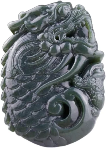 Miniatura 28 de China Natural Hetian Green Jade Nefrita Tallado Fengshui Zodiaco Dragón Bestia Colgante Amuleto Dragón 3#