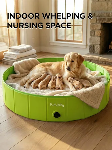 Miniatura 9 de Furrybaby Piscina para Perros, Piscina Infantil con Plato Duro, Plegable, Baño para Mascotas, Piscina Plegable para Mascotas, Portátil, Verde, 32