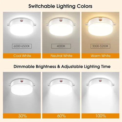 Miniatura 5 de Paquete de 2 luces solares de techo, diurna y nocturna, 3200 K/4000 K/6000 K, luces de cobertizo regulables con interruptor de encendido/apagado