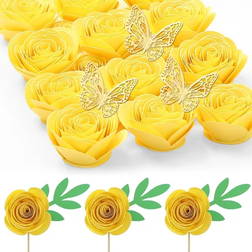 Miniatura 15 de Mverse Rosas Azul Claro Flores Artificiales, Mini Flores de Papel Manualidades DIY Decoraciones de Regalo para Marco de Caja de Sombra 16- Azul claro