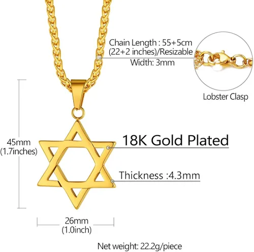 Miniatura 5 de Richsteel Star of David Necklaces for Women Mens Stainless Steel18K Gold Plated Hexagram Pendant Jewish Israel Jewelry