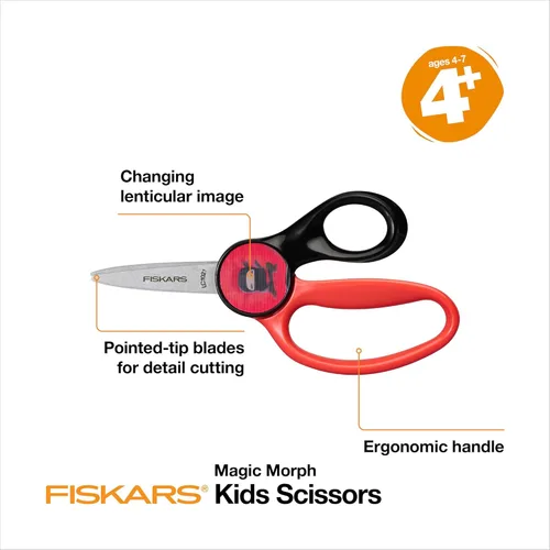 Miniatura 3 de FISKARS Magic Morph - Tijeras para niños, la imagen se mueve cuando se inclina, punta puntiaguda para mayores de 4 años, diseño divertido de ninja