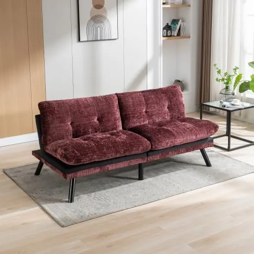 Miniatura 12 de anwickjeff Sofá cama futón, sofá convertible moderno, sofá biplaza plegable, sofás de futón transpirables para espacios pequeños compactos