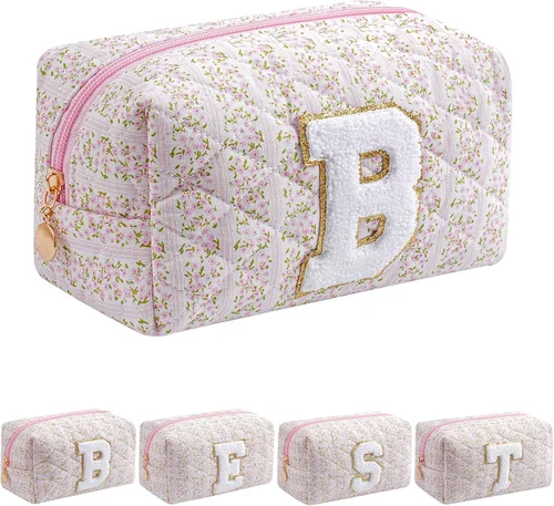 Miniatura 27 de Bolsa de maquillaje alfabética JOVAKIT, bolsa de cosméticos para mujeres, regalos de Navidad para niñas de 6 a 18 años, neceser de viaje con flores