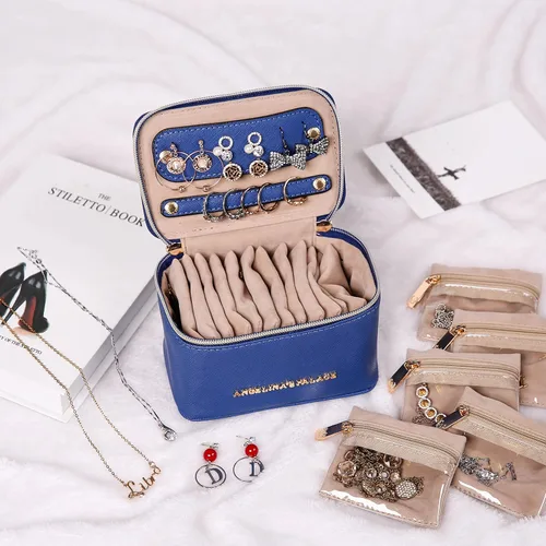 Miniatura 7 de Angelina's Palace Estuche organizador de joyas, regalos de dama de honor, bolsa de viaje, caja de cuero vegano para collar, aretes, pulsera