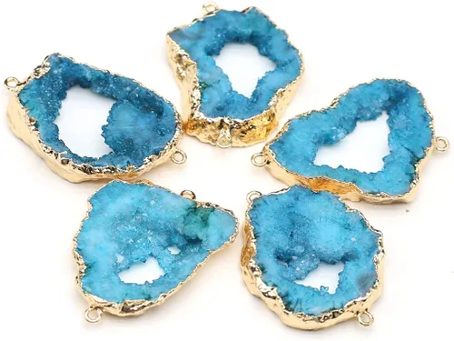 Miniatura 13 de LE SKY Conectores de piedra natural coloridos irregulares druzy geoda ágata borde dorado encanto de enlace de piedra para hacer joyas collar