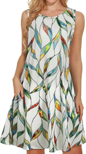 Miniatura 56 de elescat Vestidos de verano para mujer 2025, vestido casual de playa sin mangas con estampado floral, tipo camiseta, suelto y con bolsillos