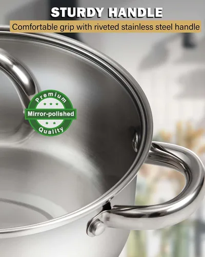 Miniatura 6 de Cook N Home Olla de acero inoxidable de 3 cuartos de galón, olla pequeña con tapa de vidrio, olla básica para saucier, asas de silicona que se
