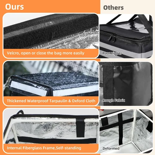 Miniatura 2 de Bolsas Aisladas para Entrega de Alimentos XL - 18.1" x 13.8" x 13.8", Bolsa de Entrega de Alimentos Aislada Comercial con Divisor, Bolsa de Catering