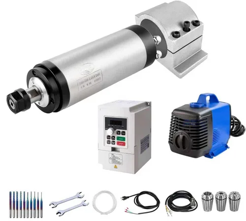Miniatura 11 de Kits de motor de husillo CNC, 220V 3KW 3.937 in Motor de husillo refrigerado por agua Motor CNC + 220V 3.7KW VFD+montaje de abrazadera+bomba