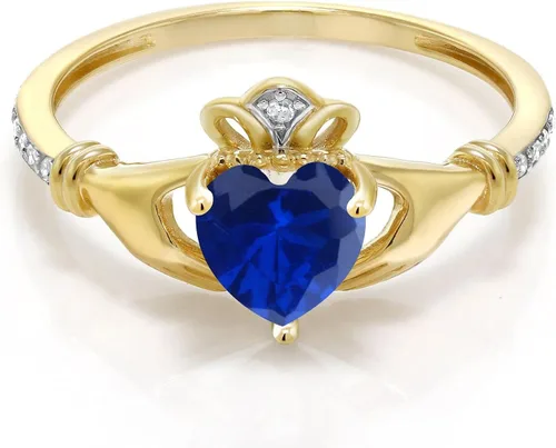 Miniatura 49 de Gem Stone King Anillo de compromiso claddagh celta irlandés de oro amarillo de 10 quilates con piedra preciosa en forma de corazón de 0.236 in