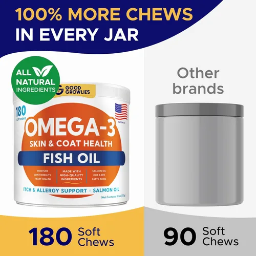 Miniatura 3 de Aceite de pescado Omega 3 para perros (180 unidades) – Masticables para la piel y el pelaje – Alivio de la piel seca y con picazón + apoyo