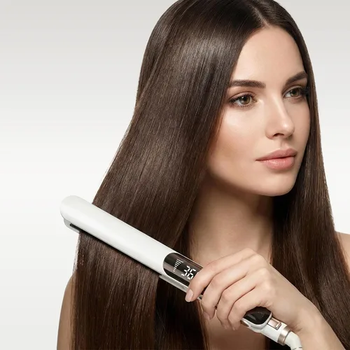 Miniatura 7 de Rozamor Plancha plana de titanio ultra fina, plancha de pelo de doble cara de 1 pulgada de calentamiento rápido para alisar o rizar, pantalla
