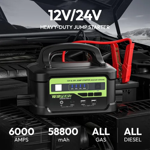 Miniatura 2 de YESPER Arrancador de 12V/24V con Carga Rápida de 145W, Caja de Puente de Batería SuperSegura Portátil de 6000A 218Wh para Camiones Pesados