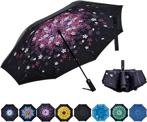Miniatura 12 de Paraguas invertido de doble capa, plegado automático, reversible, resistente al viento y a los rayos UV, para lluvia, coche, viaje, al aire libre