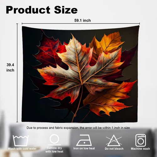 Miniatura 5 de Shrahala Tapiz de pared de hojas de arce otoñal, hojas rojas llameantes, fondo negro, tapiz grande para colgar en la pared, tapiz decorativo