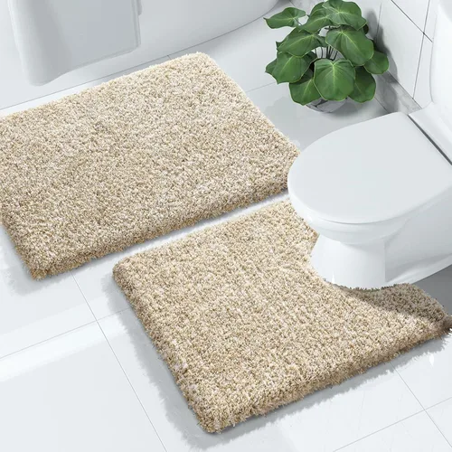 Miniatura 10 de Yimobra Juego de 2 alfombras de baño, alfombra de baño suave y absorbente y alfombra de inodoro en forma de U con respaldo antideslizante, lavable a