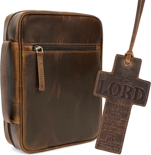 Miniatura 13 de ELIZO Funda de cuero para la Biblia para hombres, funda para la Biblia para mujeres, organizador de transporte, protector de manga envolvente