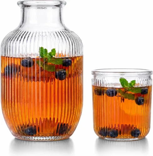 Miniatura 9 de Juego de jarra de agua y vasos de vidrio para mesita de noche de dormitorio, jarra de agua para mesita de noche, jarra de enjuague bucal de vidrio