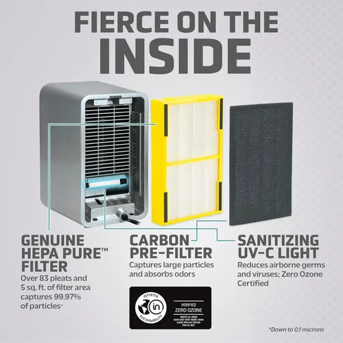 Miniatura 3 de Sistema de limpieza de aire GermGuardian 3 en 1 con filtro HEPA, desinfectante UV-C, reducción de alérgenos y olores, purificador de aire portátil.
