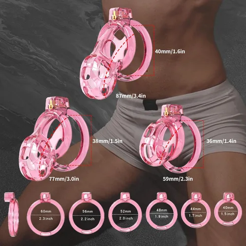 Miniatura 4 de Jaula de castidad masculina jaula suave para polla de castidad con 6 anillos, un catéter, dispositivos de castidad para hombres, ejercicios de pene