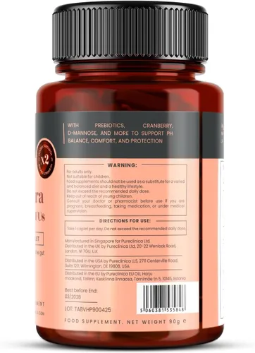 Miniatura 8 de pureclinica Veev Flora íntima - Soporte para microbioma vaginal e intestinal - 50 mil millones de UFC - Probióticos, prebióticos, arándano