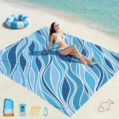 Miniatura 29 de Famstar Beach Blanket Oversized Extra Large 78"X81"/10'X9',Waterproof Sandproof Beach Blanket 2-8 Adults Lightweight Durable for Travel Camping