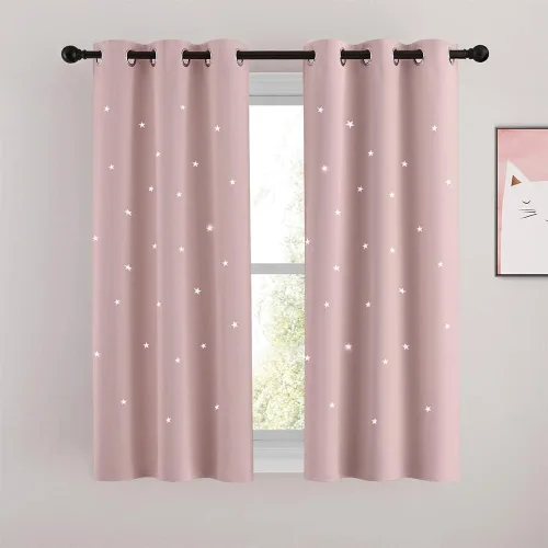 Miniatura 38 de NICETOWN Cortinas infantiles perforadas, cortinas marroquíes con estrellas azules para dormitorio de niñas, gruesas y suaves, para oscurecer la Azul