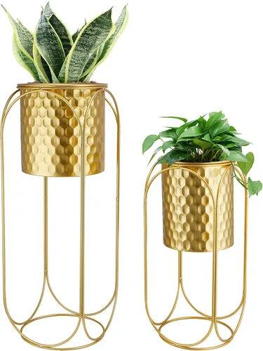 Miniatura 9 de TRIROCKS Juego de 2 macetas grandes de metal con soporte para plantas de interior de 28 y 18 pulgadas de alto para sala de estar, esquina, cocina