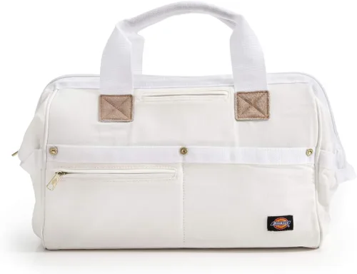 Dickies Bolsa de trabajo de lona duradera de 16 pulgadas para pintores, carpinteros y constructores, cremallera resistente, asas reforzadas, Blanco