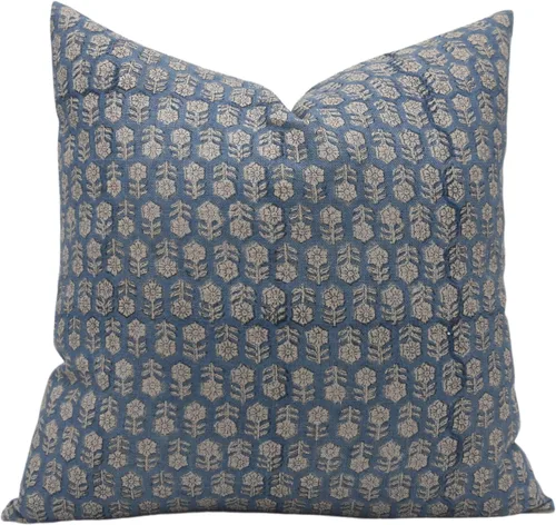 Miniatura 12 de Fundas de almohada de lino grueso con estampado de bloques, 14x14 pulgadas, fundas de almohada vintage hechas a mano para sofá y sofá, funda