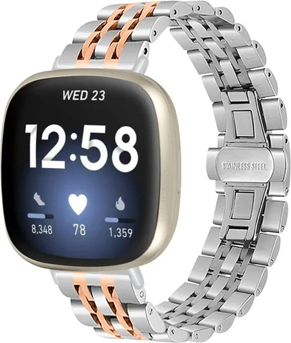 Miniatura 10 de Compatible con bandas Fitbit Versa 4/Versa 3/Sense 2/Sense para mujeres y hombres, correa de repuesto de metal de acero inoxidable para Fitbit Versa