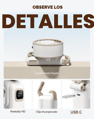 Miniatura 8 de Diveblues Ventilador turbo portátil, ventilador de mano de 100 velocidades con fuerte flujo de aire, ventilador personal plegable 4 en 1 para Paseo