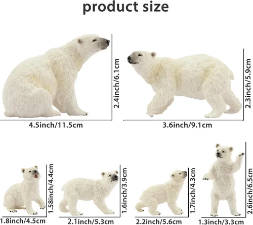 Miniatura 4 de Toymany 6 figuras de oso polar con cachorro de oso polar, figuras realistas de animales árticos de 2 a 4 pulgadas, juego familiar para Navidad
