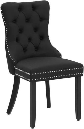 Miniatura 5 de ODUSE-DAILY - Juego de 2 sillas de cocina y comedor de terciopelo negro, con tachuelas, tapizadas en terciopelo, madera maciza (negro, 2 piezas)
