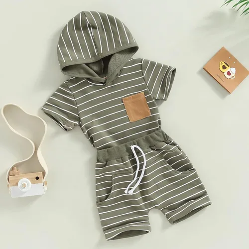 Miniatura 52 de Conjunto de ropa casual de manga corta con botones y pantalones cortos de lino para bebés y niños pequeños
