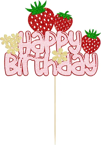 Miniatura 2 de 1 paquete de decoración de pastel de fresa con purpurina para temática de frutas, baby shower, fiesta de cumpleaños de niños, suministros