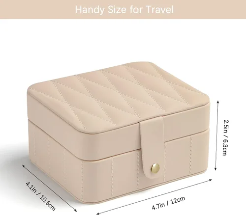 Miniatura 5 de KAMIER Joyero de viaje, de cuero acolchado con diamante, cajas de joyería portátiles para mujeres y niñas, organizador pequeño para collares