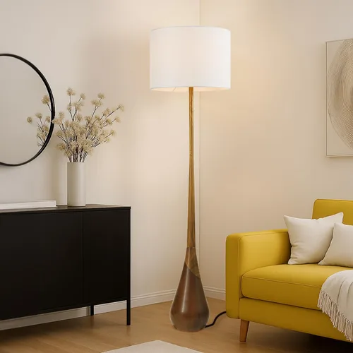 Miniatura 3 de Globe Electric Novogratz x Globe Harrington - Lámpara de pie de 65 pulgadas, base de madera sintética de 2 tonos, pantalla de tela blanca